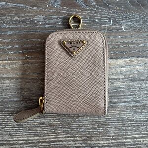 Prada Saffiano Leather Zip Key Pouch with Gold Hardware